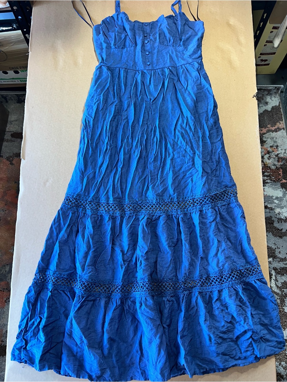 Women’s Royal Blue Spaghetti-Strap Maxi Dress with Crochet Trim